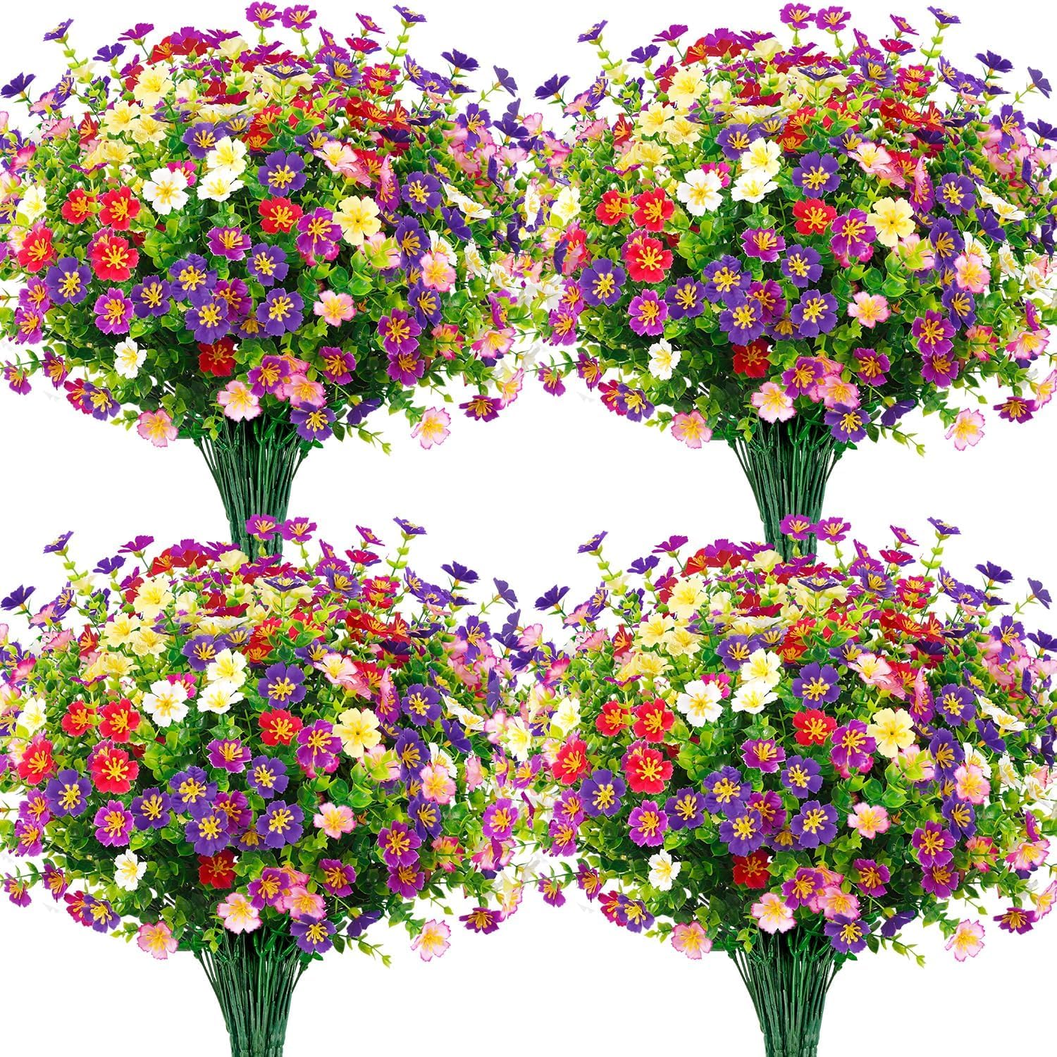 Ouddy Decor 24 Bundles Artificial Silk Flowers for Outdoors, Mixed Color | Realistic fake plants, faux greenery, UV resistant, indoor outside garden porch window box planter office table home decor