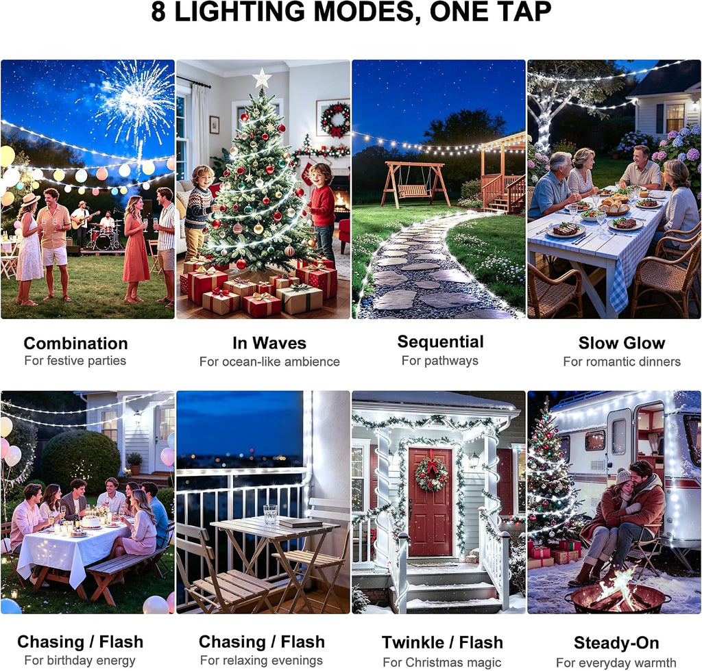 Solar Rope Lights Outdoor Waterproof, 66FT 200 LED Solar String Lights with 8 Lighting Modes,Trampoline Lights, Solar Patio Light for Garden Fence Backyard Deck Porch Pool Tree Christmas Decor