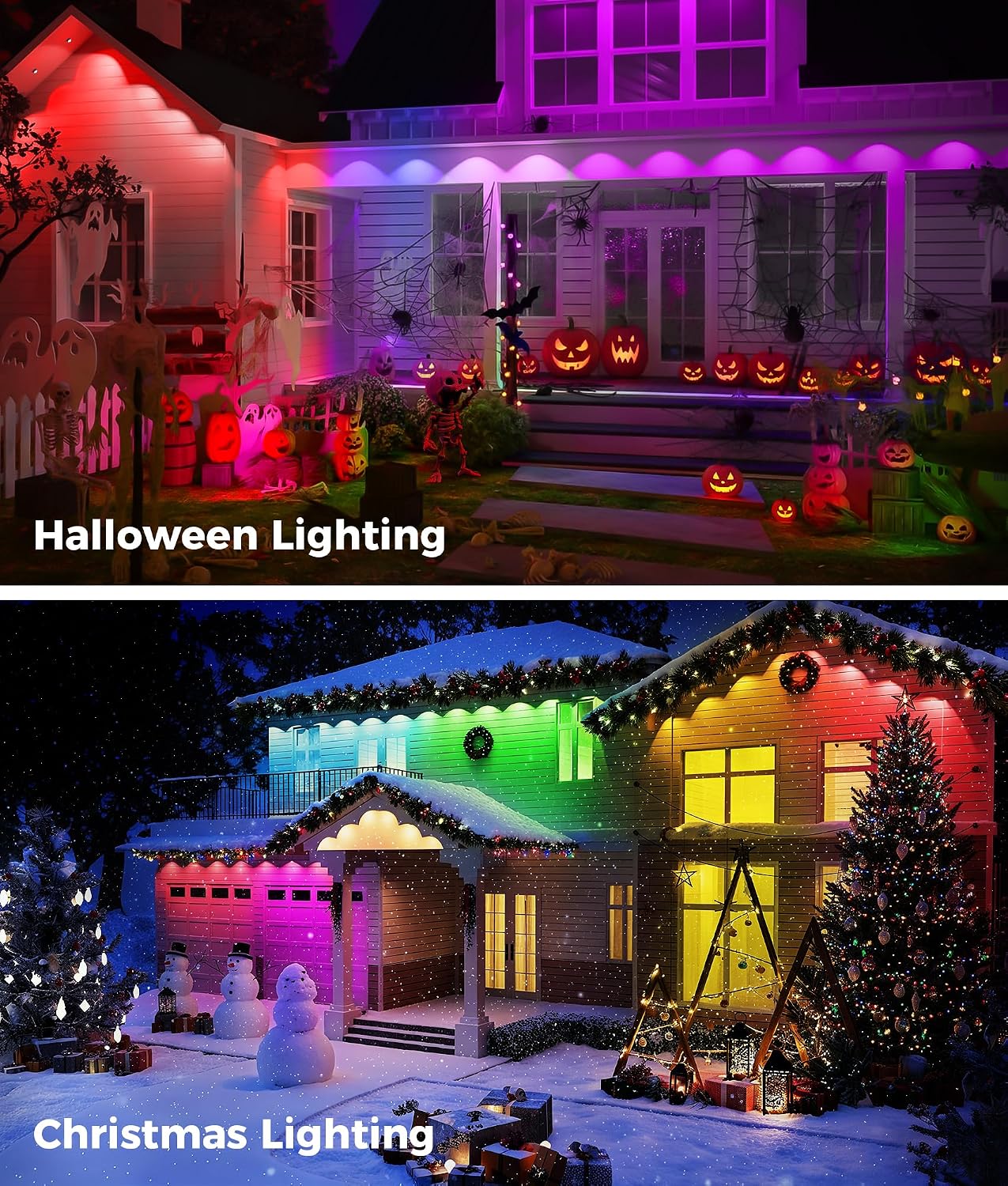 DeckTok Permanent Christmas Lights Outdoor, 100ft RGB & 60pcs LED Lights | 79 Scene Modes with Timer for Smart Outdoor Christmas Decorations, IP67 Waterproof Works with Alexa and Google Assistant
