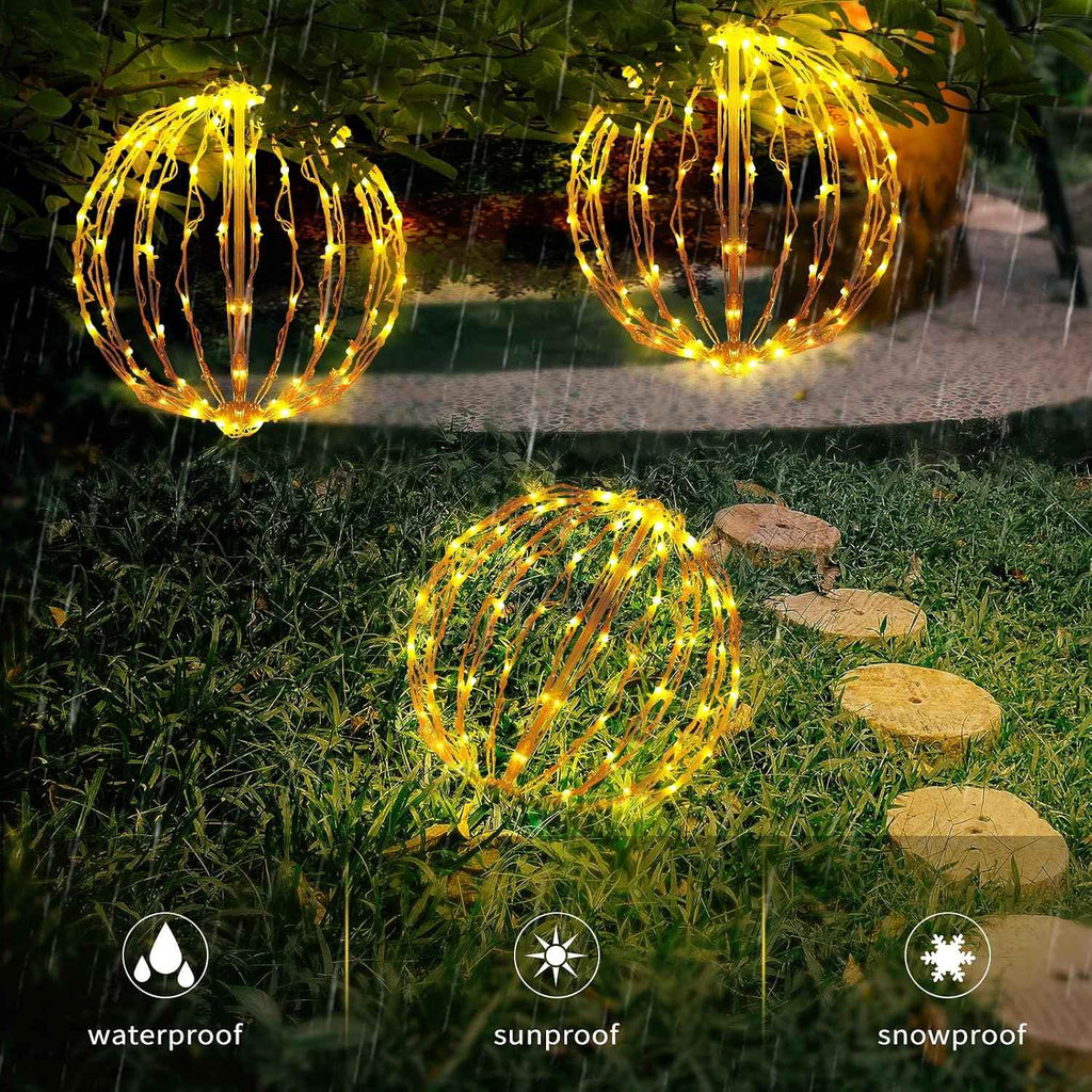 16 Inch Christmas LED Light Globes, 3 Pack Warm White Hanging Decor | 8 Lighting Modes, 3 Timer Modes, Folding Design, Waterproof, Indoor Outdoor Holiday Decor
