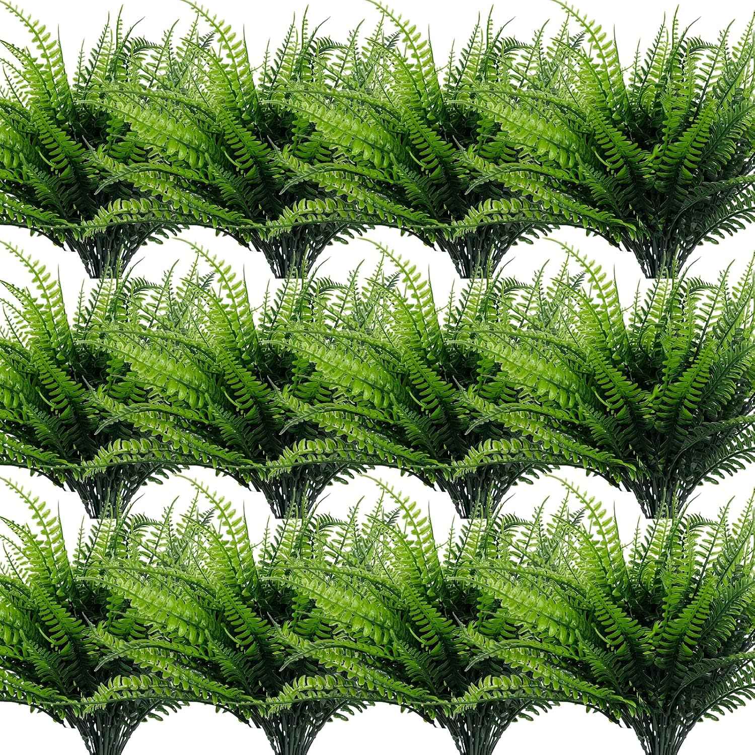 TURNMEON 20 Bundles Artificial Plants Outdoor Faux Boston Fern Summer Decor | 17 Inch Long Length Fake Plants UV Resistant No Fade Plastic Greenery Shrubs Flowers for Garden Porch Indoor Cemetery Decor