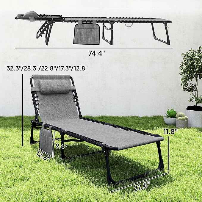 Outsunny Chaise Lounge Chair Outdoor, 5-Position Adjustable Sun Tanning Chair