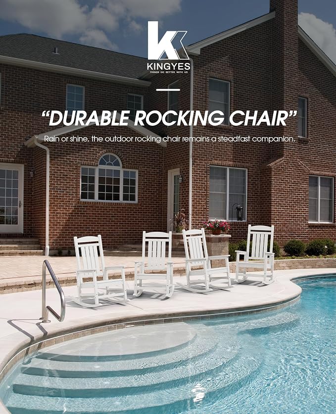 KINGYES HDPE Patio Rocking Chair Set of 4, Outdoor Rocking Chairs Porch Rocker - Image 7