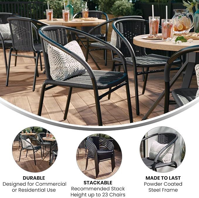 Flash Furniture Lila 2 Pack Gray Rattan Indoor-Outdoor Restaurant Stack Chair - Image 5