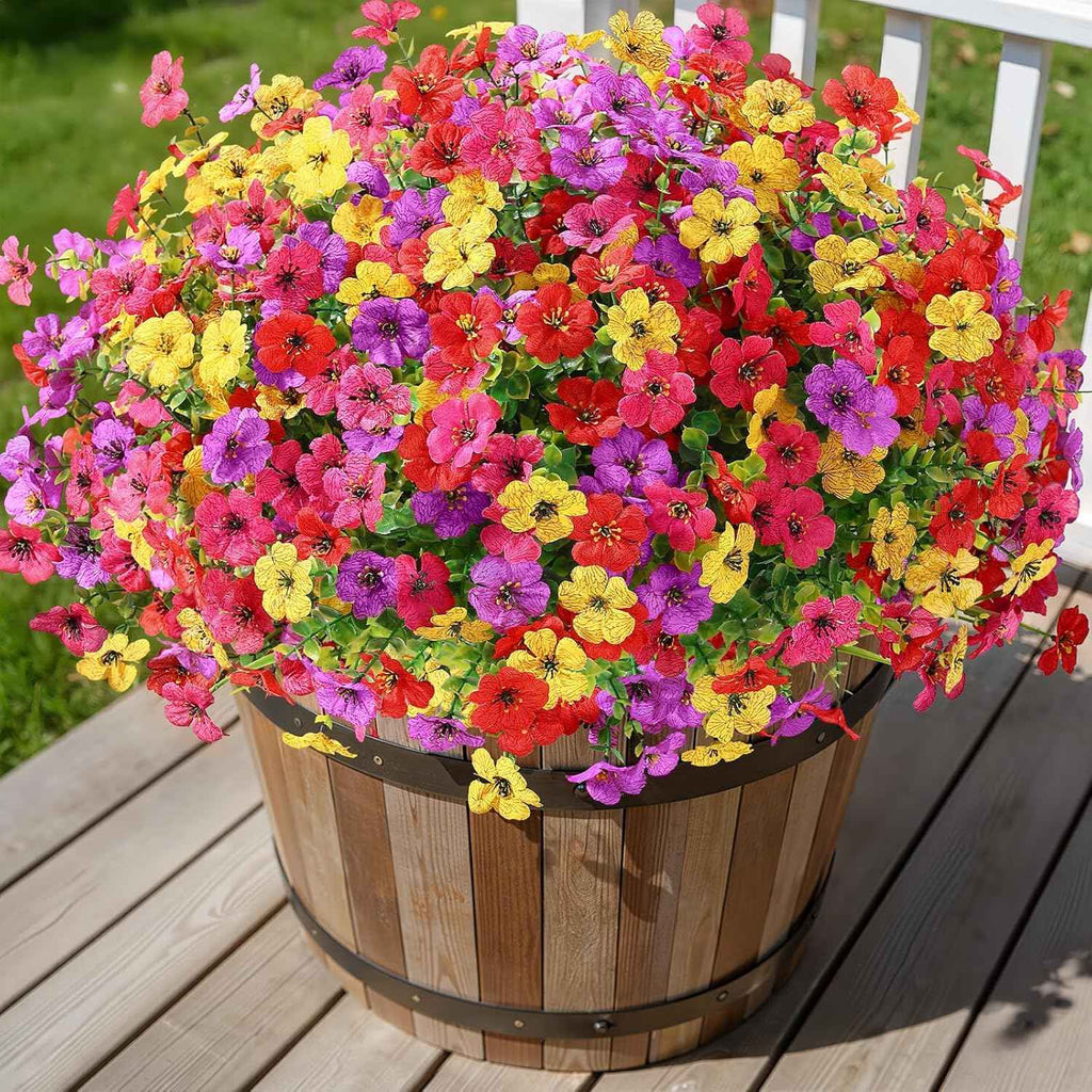 Alupssuc 24 Bundles Artificial Daisy Flowers UV Resistant for Outdoor Decor | Silk & Plastic, Spring Faux Plants Greenery, Bendable Stems, for Porch Patio Hanging Window Planter Yard Outside, 4 Colors