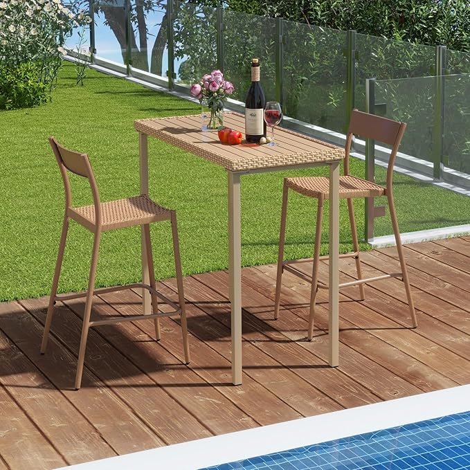 Tangkula 3 Pieces Patio Bar Table Set, Outdoor Bar Height Table & 2 Armless - Image 2