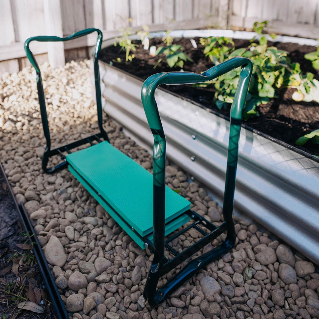 Backyard Expressions Garden Kneeler & Seat – 2-in-1 Garden Stool and Kneeler, Foldable Gardening Bench with Cushioned Pad for Weeding, Planting & Yard Work