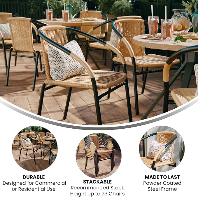 Flash Furniture Lila 4 Pack Beige Rattan Indoor-Outdoor Restaurant Stack Chair - Image 5
