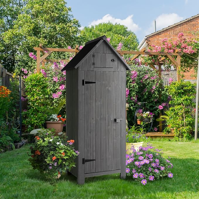 VINGLI Outdoor Wooden Storage Shed, Garden Shed Outside Tool Cabinet - Image 2