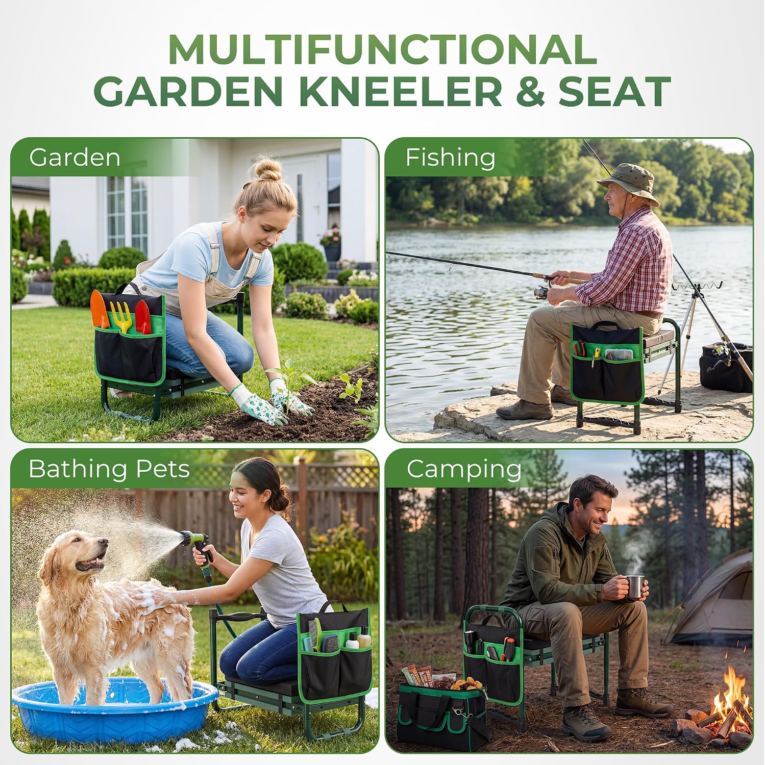 Walensee Garden Kneeler and Seat, with Wider Soft Kneeling Pad & Tool Pouch | Heavy Duty collapsible Garden Tools, portable folding kneeling Stool,Gardening Gifts for Women Men Seniors