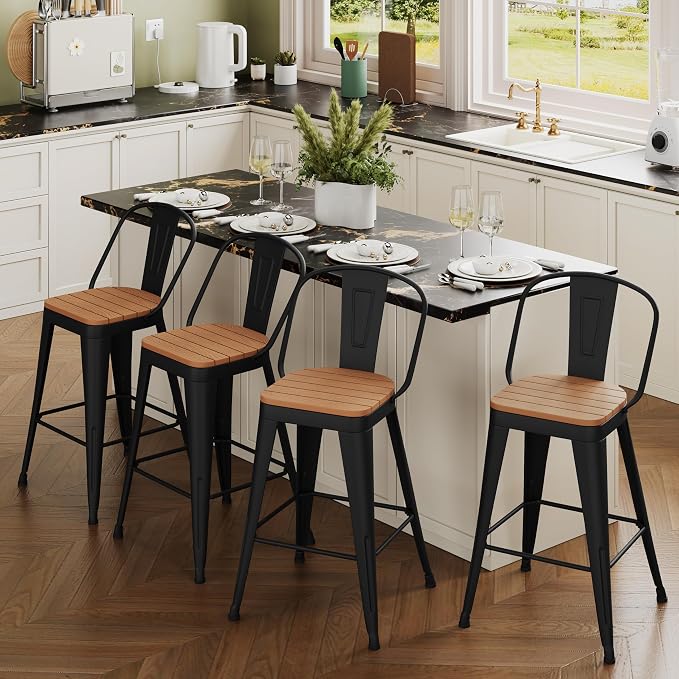 Outdoor Metal Bar Stools Set of 4, 26 inch Barstools Counter Height Bar Stool - Image 2