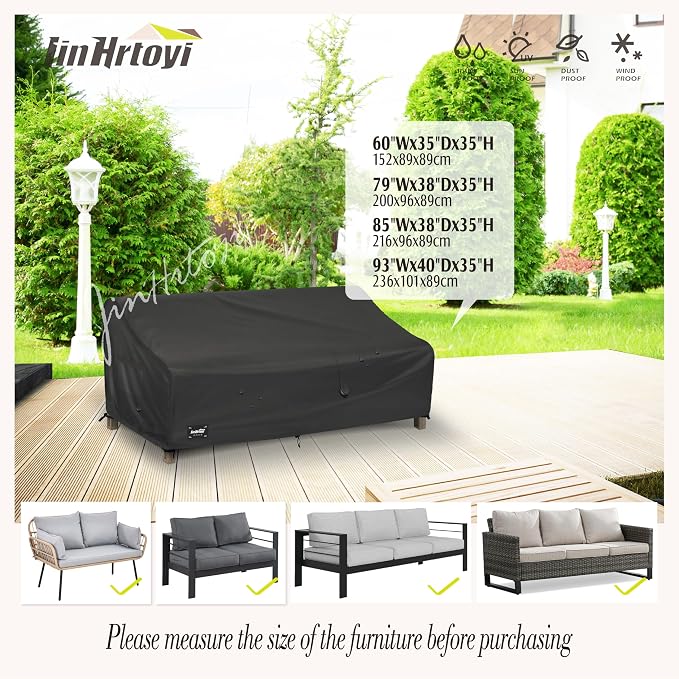 JinHrtoyi 3-Seater Outdoor Couch Cover, 85Wx38Dx35H inches Outdoor Furniture - Image 3