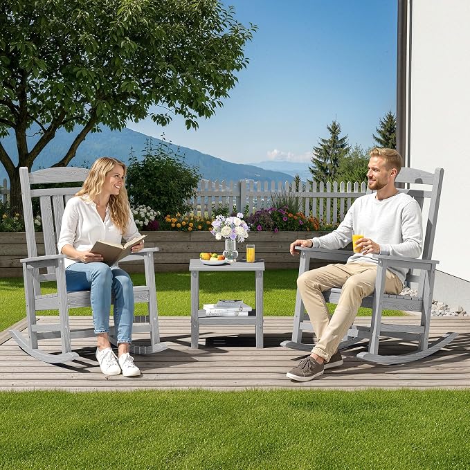 SERWALL HDPE Outdoor Rocking Chair Set of 2, Oversized Patio Rocking Chairs - Image 2