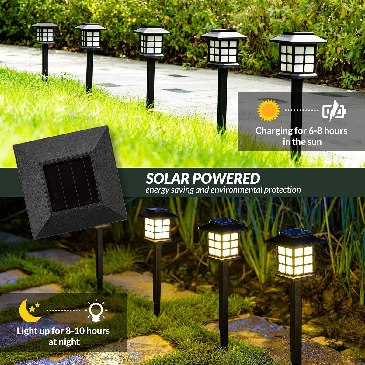 SOLPEX Solar Lights Outdoor Pathway Walkway Garden Solar Light Outside 12Pc | Warm White, Solar Powered, Waterproof, Landscape, Garden Yard Driveway Walkway Decoration, lámparas Solares Para Exteriores