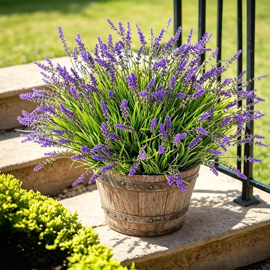 12 Bundles Artificial Plant Outdoor Fake Monkey Grass Faux Lavender Flowers | UV Resistant, No Fading, Zero Maintenance, Outdoor & Indoor