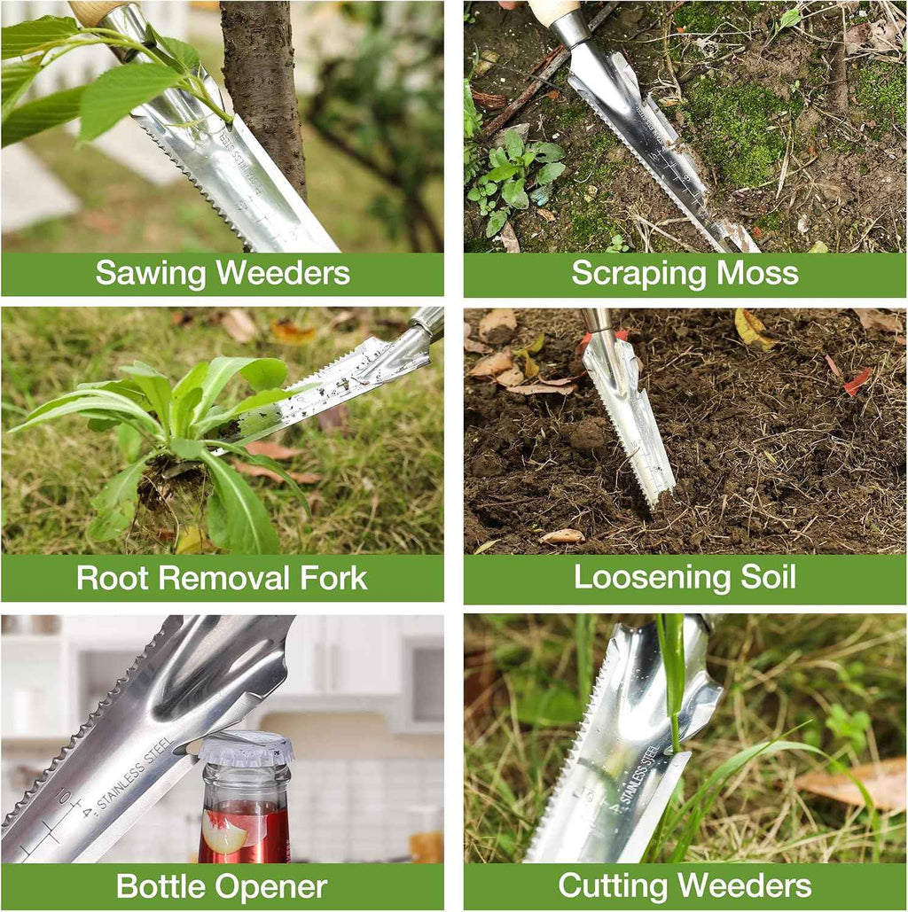 WORKPRO Hand Weeder Puller, 5-in-1 Garden Trowel with Wooden Handle | Gardening Weeding Tool for Easy Weeder Removal, Planting, Weeding, Flower & Vegetable Care in Garden Lawn Yard