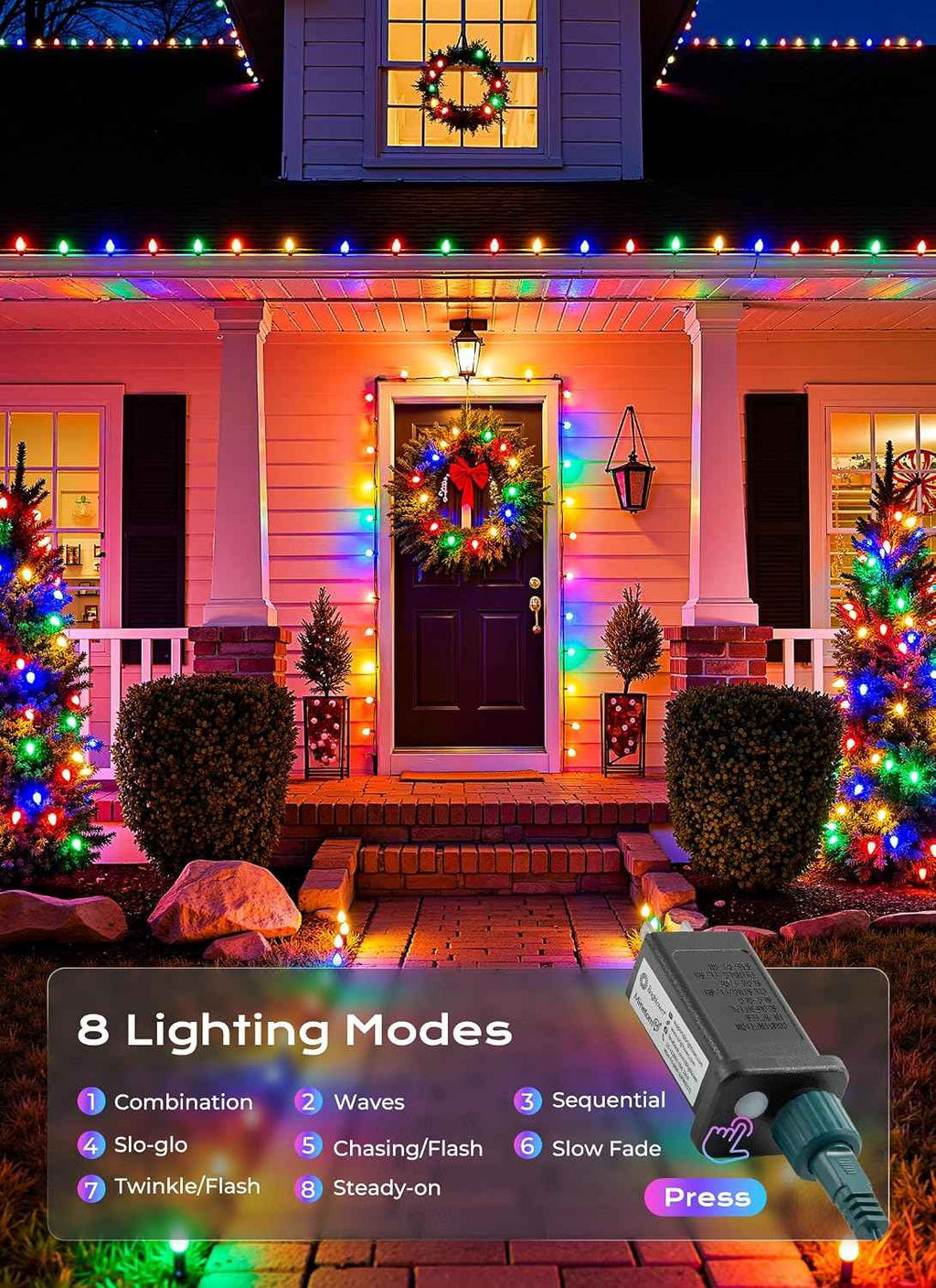 Minetom C9 Outdoor Christmas Lights, 72 FT 110 LED C9 String Lights, 8 Modes & Timer Connectable Waterproof for Christmas Tree Light Indoor Outdoor Xmas Decor, Multicolor