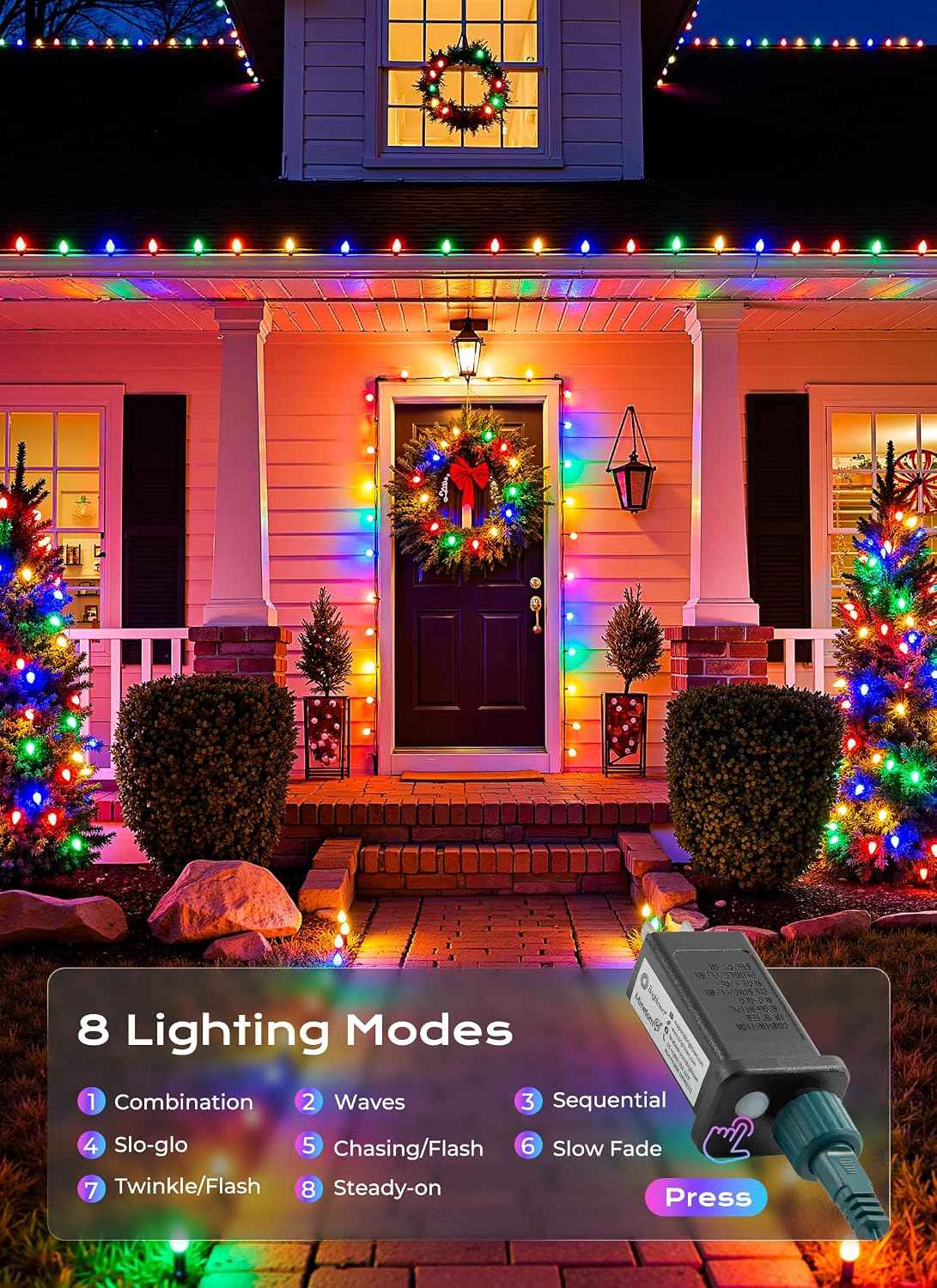 Minetom C9 Outdoor Christmas Lights, 72 FT 110 LED C9 String Lights, 8 Modes & Timer Connectable Waterproof for Christmas Tree Light Indoor Outdoor Xmas Decor, Multicolor