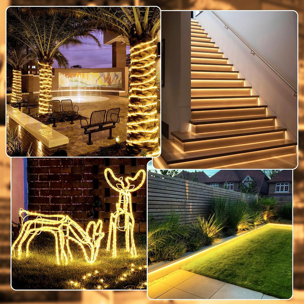 100ft LED Rope Lights Outdoor, 600 LED IP68 Waterproof String Lights with Plug & Remote, Rope Lights for Outside, Patio, Pool, Bedroom, Party, Indoor Decoration (Warm White)