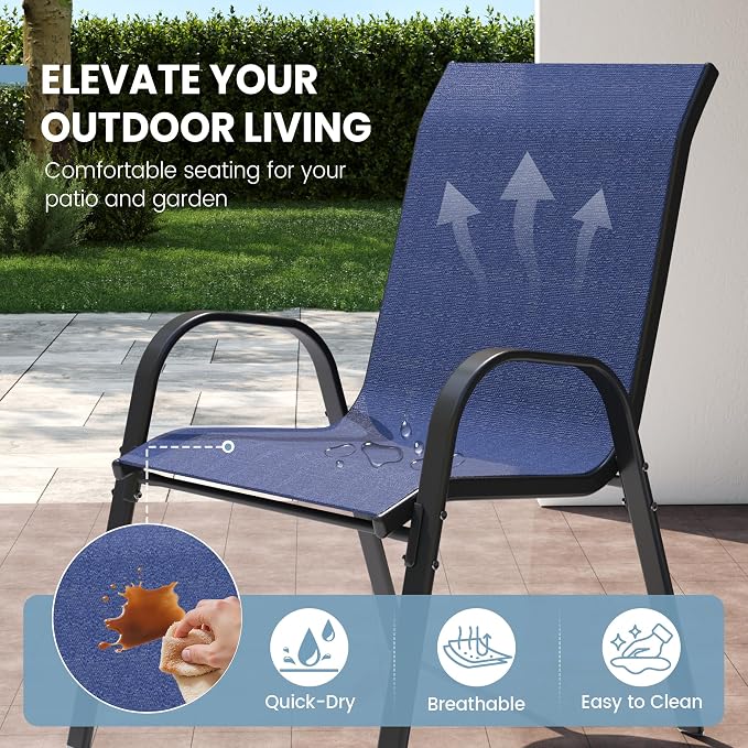 Patio Dining Chairs Set of 8, Outdoor High Stacking Chairs，Breathable Seat - Image 4