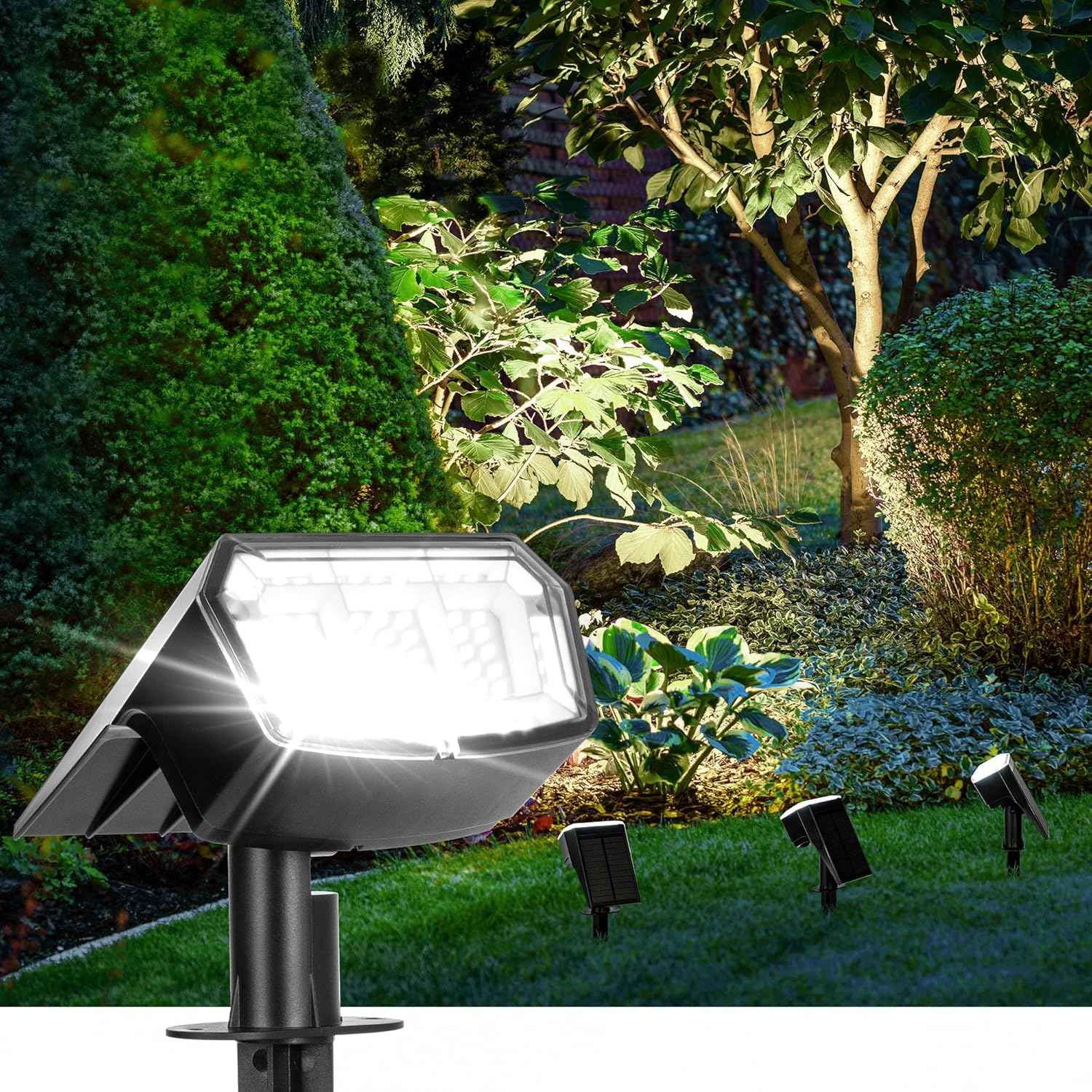 AUDERWIN Solar Spot Lights Outdoor Waterproof, 10 Pack, Cool White | 63 LED, 3 Lighting Modes, Solar Landscape Lights for Yard, Garden, House, Garage, Pathway, Tree, Backyard