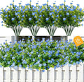 No Fade Artificial Flowers Outdoors, 16 Bundles Realistic Floral Greenery Plants UV-Anti Plants Fake Boxwood for Outdoor Indoor Home Garden Porch and Window Box Décor – Blue