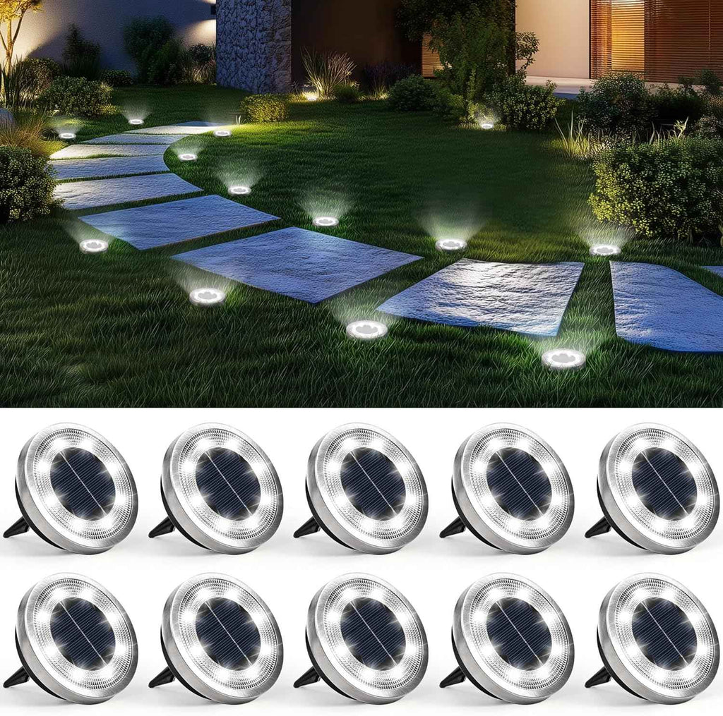 SOLPEX 10 Pack Solar Ground Lights Outdoor, Backyard Decor Cool White | IP65 Waterproof Stainless Steel Landscape Lighting for Walkway, Driveway, Pathway, Garden, Patio