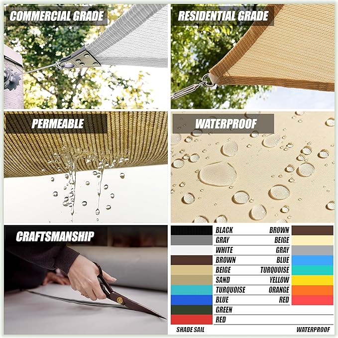 ColourTree 10' x 20' Grey Rectangle CTAPS16 Sun Shade Sail Canopy Mesh Fabric - Image 4