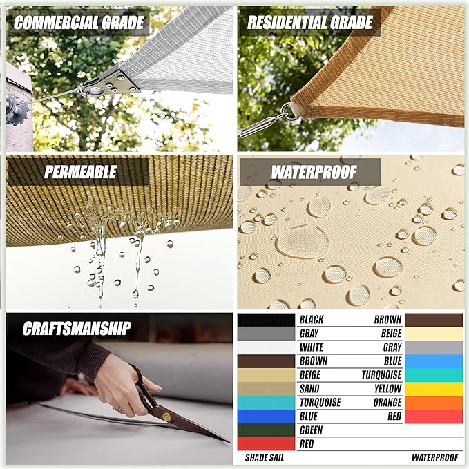 ColourTree TAPR1616 Custom Size 9' x 9' Red Sun Shade Sail Canopy UV Block - Image 4