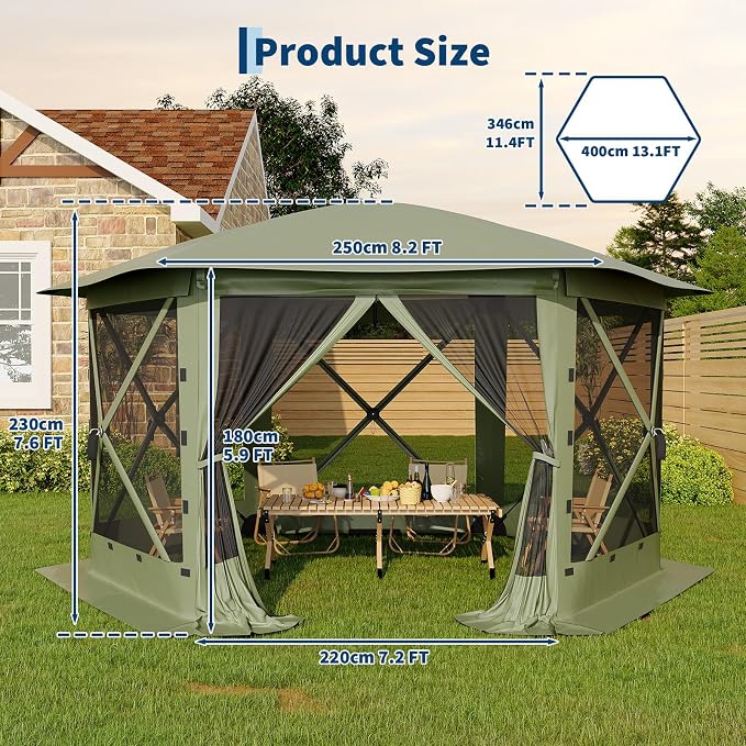 13x13FT 6-Sided Pop Up Gazebo Tent，One-Push Setup Canopy Tent - Image 8