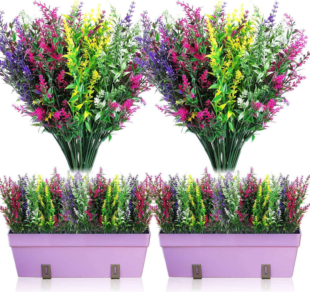 WILLBOND 12 Bundles Outdoor Artificial Flowers Lavender Flowers UV Resistant Plants Fake Bushes Faux Greenery Plants for Table Centerpiece Home Planter Garden Patio Front Porch Yard Decor(Mixed)