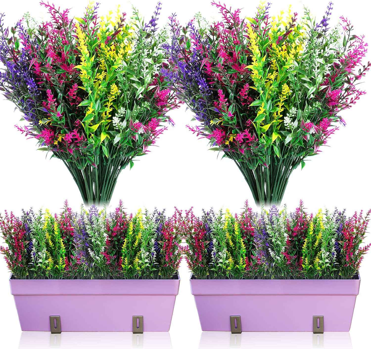 WILLBOND 12 Bundles Outdoor Artificial Flowers Lavender Flowers UV Resistant Plants Fake Bushes Faux Greenery Plants for Table Centerpiece Home Planter Garden Patio Front Porch Yard Decor(Mixed)