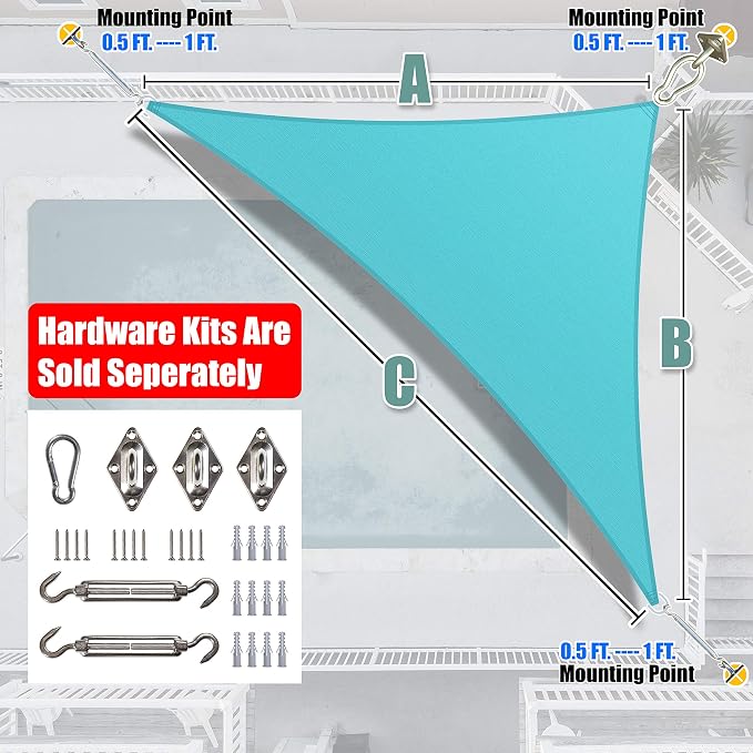 Amgo Custom Size 6' x 6' x 8.5' Turquoise Triangle Sun Shade Sail UPF50+ - Image 8
