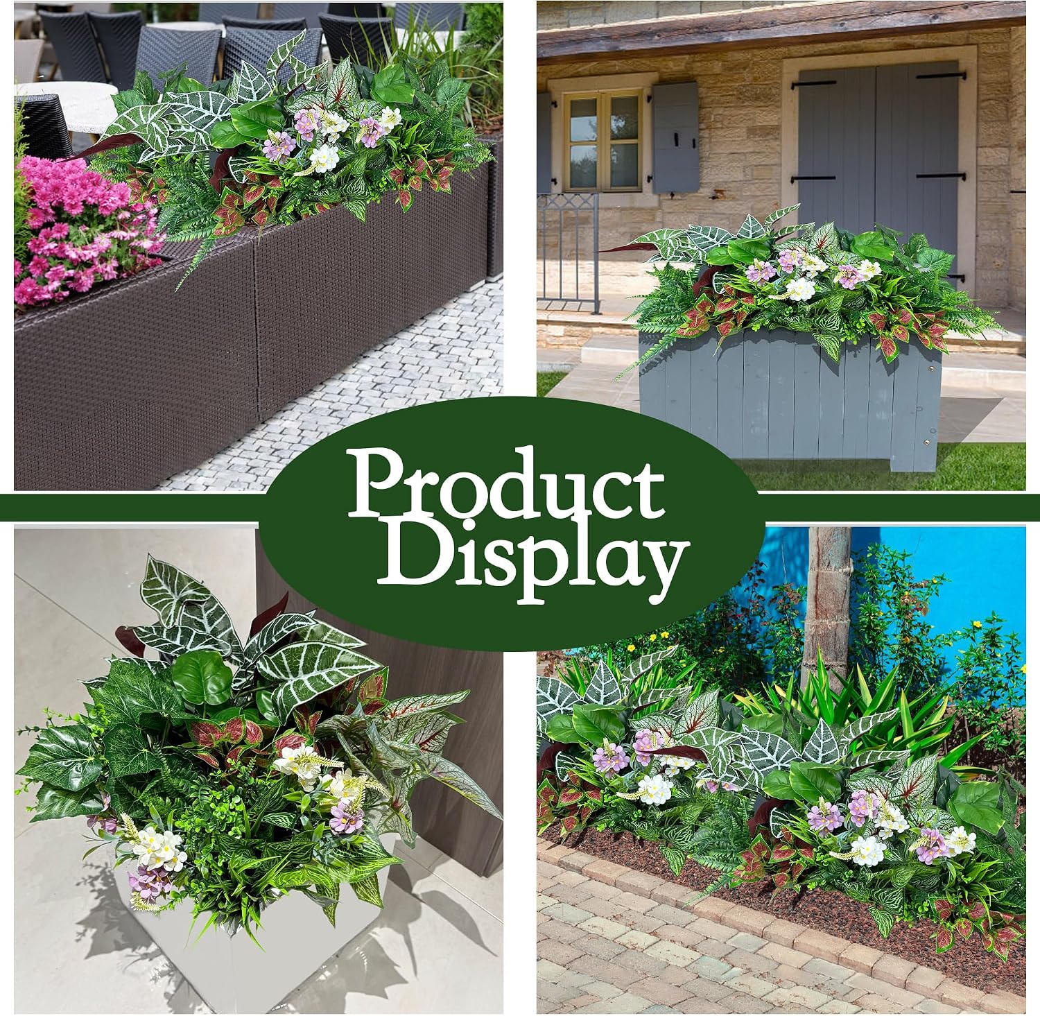 20Pcs Artificial Plants Outdoor Fake Greenery & Flowers Faux Plastic Bushes Leaves UV Resistant for Outdoor Planters Porch Garden Patio Front Porch Window Box Farmhouse Wedding Decor