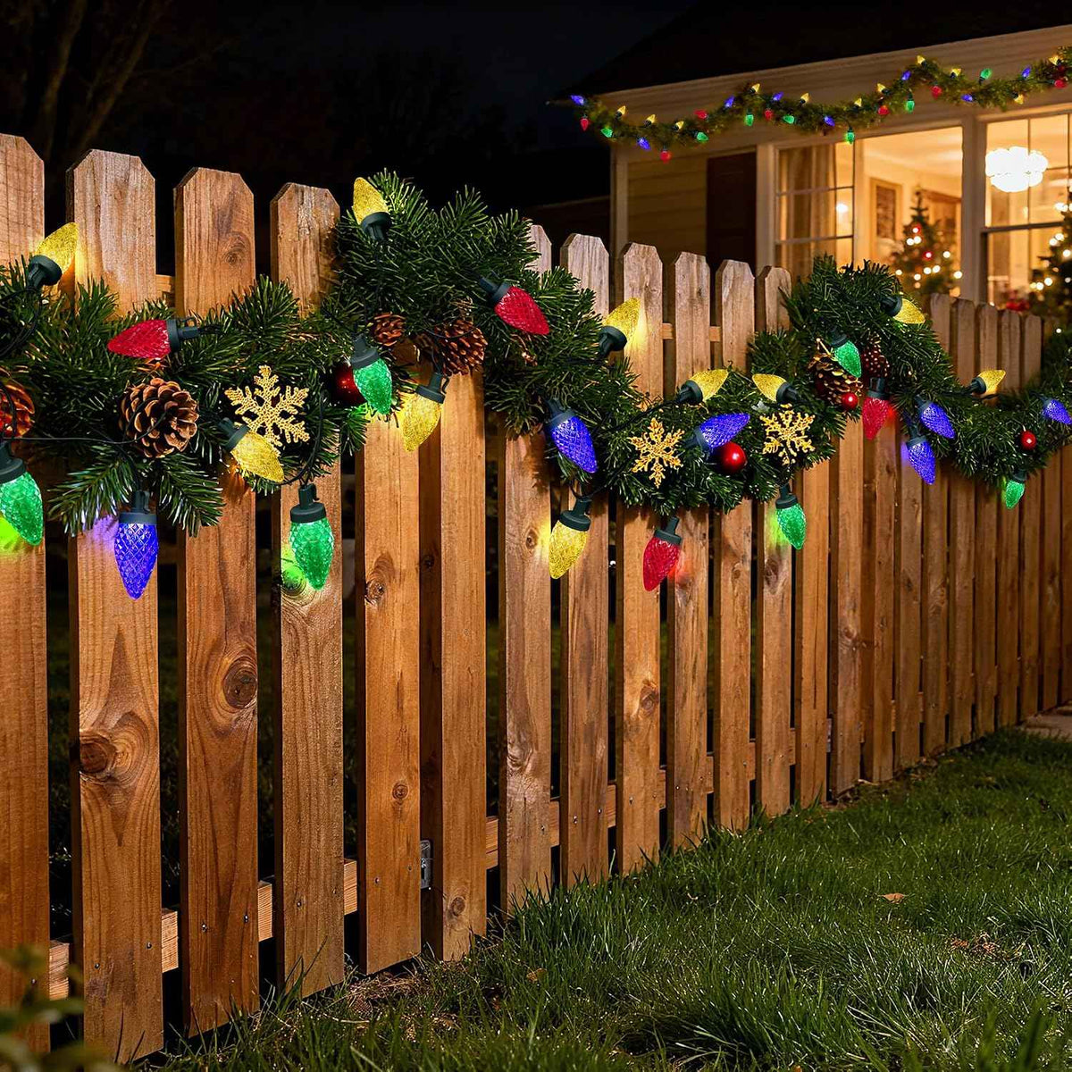 C9 LED Christmas Lights Outdoor,33 Feet 50 LED 8 Lighting Modes Waterproof Connectable Christmas String Lights for Outside Roofline Patio Home Xmas Decorations (Multicolored)