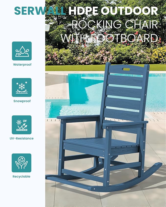 SERWALL Outdoor Rocking Chair Set of 4, Oversized HDPE Patio Rocking Chair - Image 4