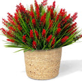 Artificial Plants Outdoor Fake Monkey Grass 12 Bundles Fake Outdoor Flowers | Red Artificial Flowers UV Resistant Fake Plants Outdoor Faux Greenery for Porch Pathway Yard Fall Winter Décor Outside Indoor