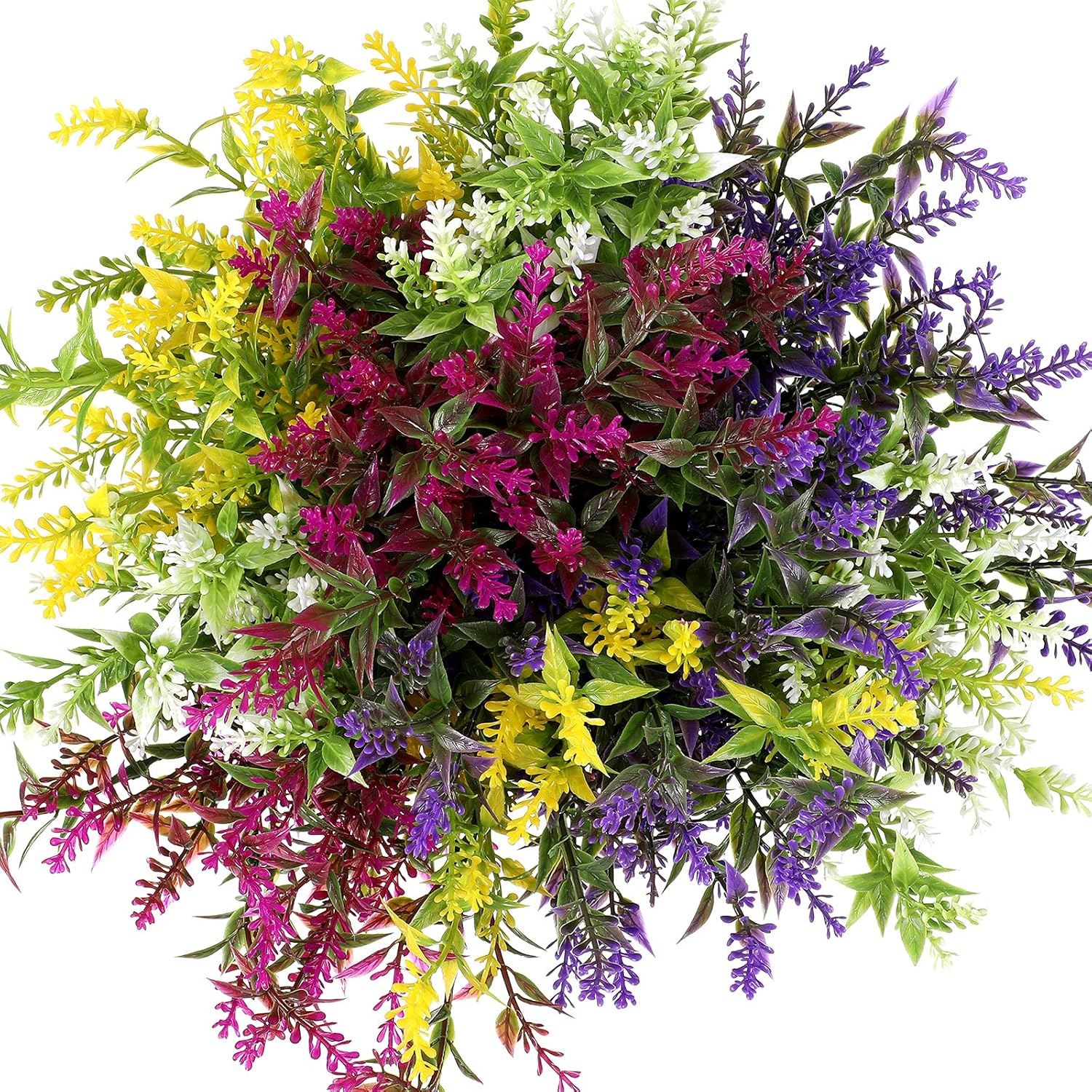 Xinnun 24 Bundles Artificial Flowers for Outdoors Faux Lavender Plants for Window Boxes Fake Plants Monkey Grass UV Resistant Plastic Shrubs Greenery for Home Garden Patio Front Porch Courtyard Decor
