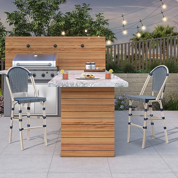 PURPLE LEAF French Bar Stool Set of 4 White Print Finish Patio Bar Stools - Image 3
