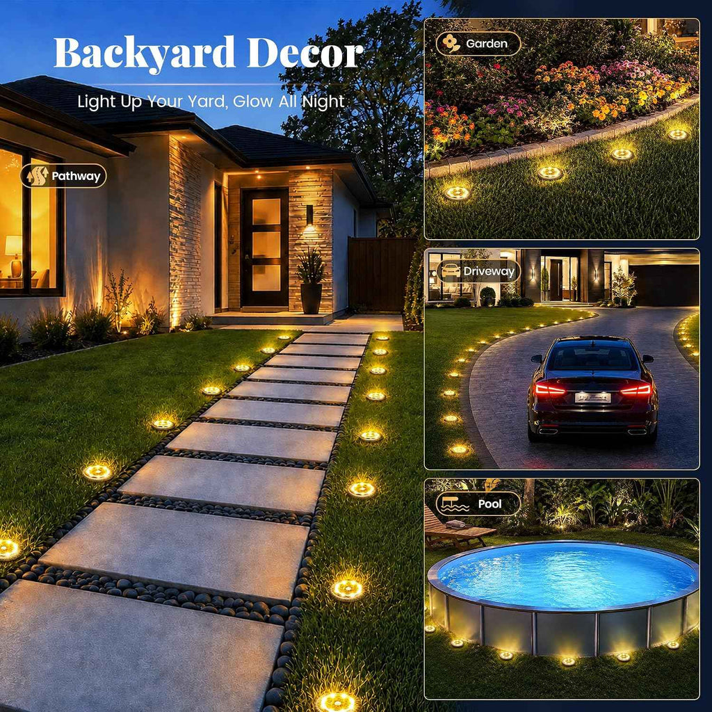 SOLPEX 10 Pack Small Solar Ground Lights, Pathway Lights Warm White | Stainless Steel Solar Powered Walkway Lights Waterproof, Landscape Lighting for Driveway, Garden, Backyard, Patio