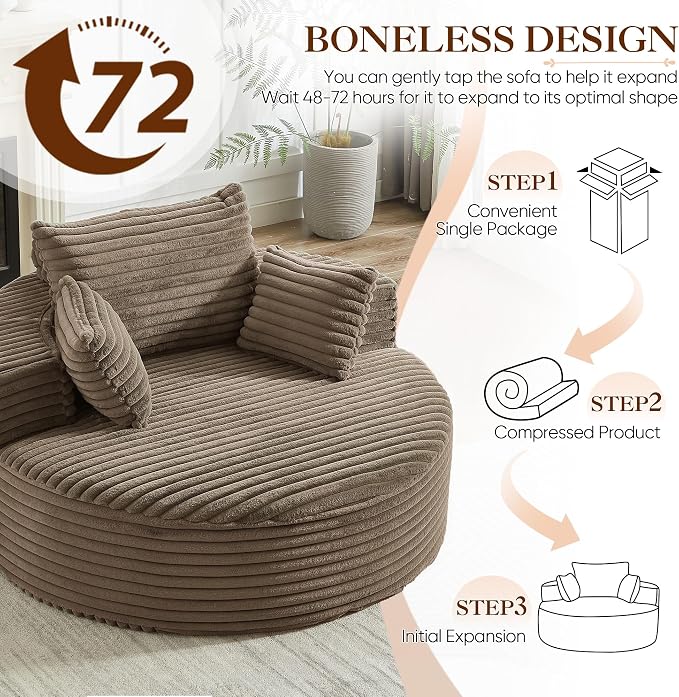 Oversized Round Chaise Longue Chair Indoor, Modern 55-inch Upholstered Corduroy - Image 7