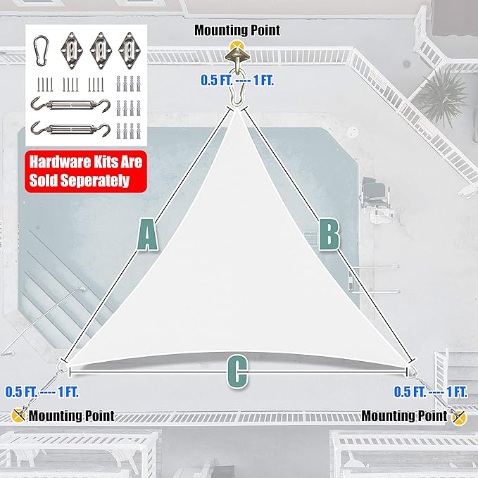 Amgo Custom Size 13' x 13' x 13' White Triangle Sun Shade Sail UPF50+ AGTAPRT12 - Image 8