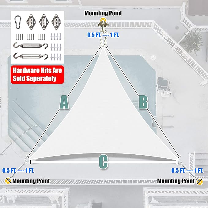 Amgo 28' x 28' x 28' White Triangle Sun Shade Sail Outdoor Canopy Awning UPF50+ - Image 8