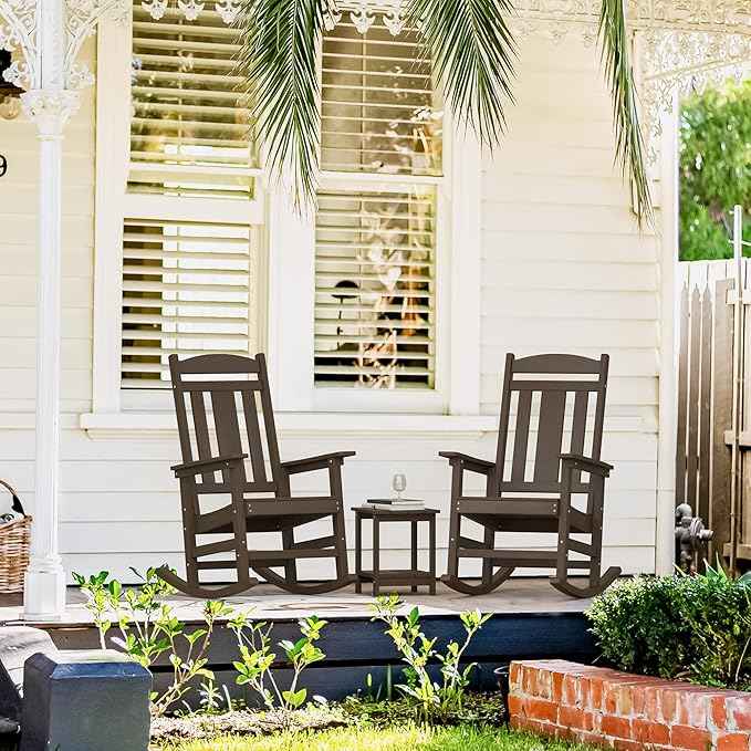 LUE BONA Outdoor Rocking Chairs Set of 2, Weather Resistant HDPS Poly Rocker