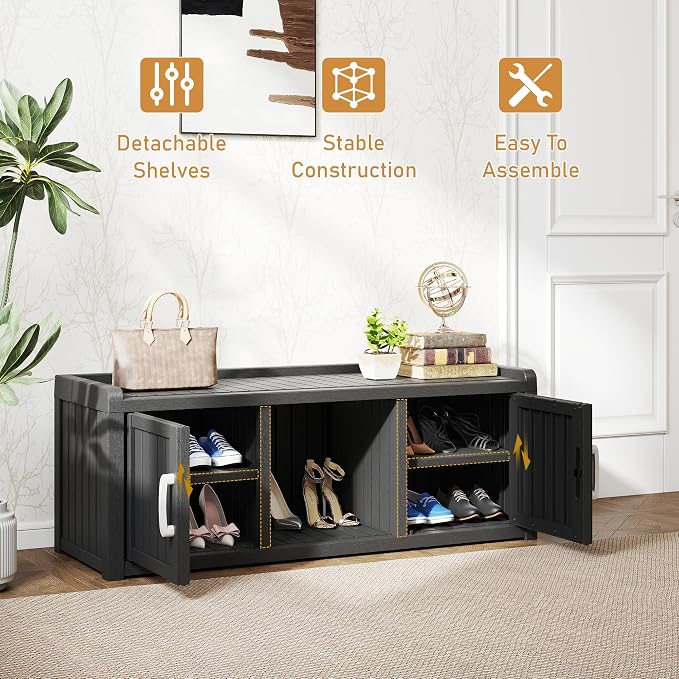 2-Tier Storage Bench, Waterproof UV-Resistant Outdoor Shoe Storage Cabinet - Image 5