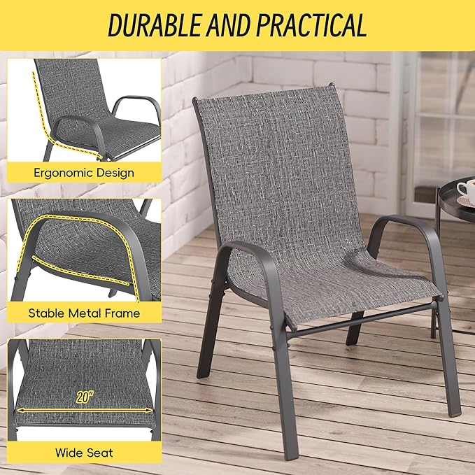 Betterhood Patio Chairs Set of 4, Stackable Outdoor Dining Chairs Set - Image 4
