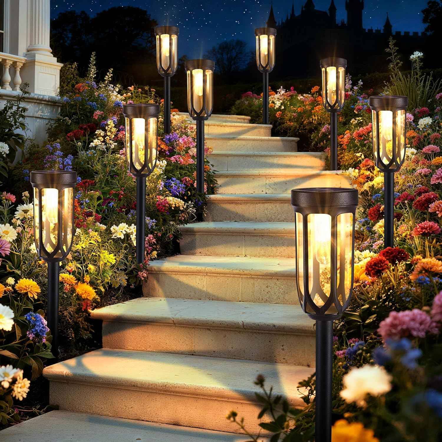Lomotech 8 Pack Solar Pathway Lights,Warm White | Solar Lights Outdoor Waterproof, Bright LED Solar Garden Lights for Patio Landscape Lawn Yard Walkway Driveway