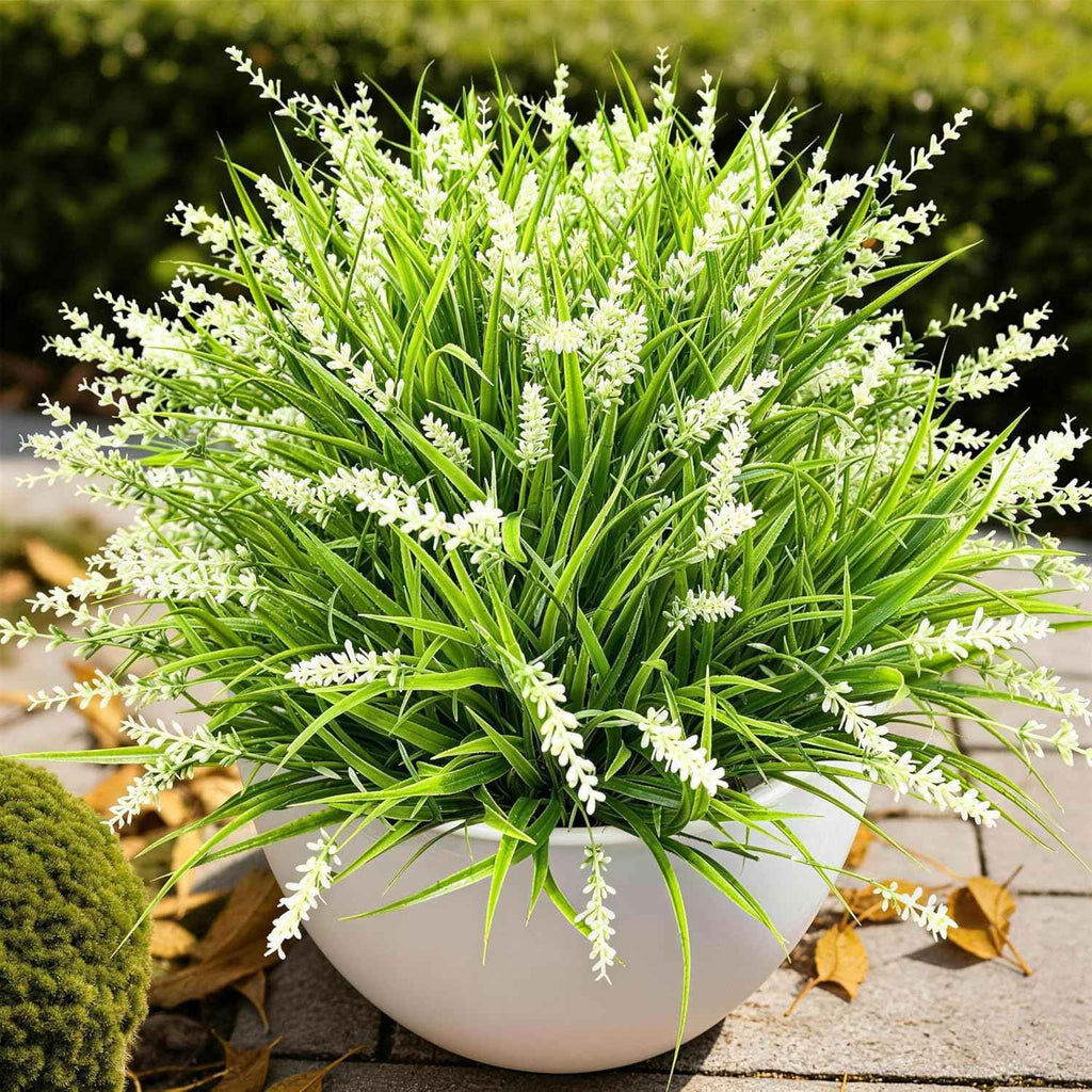 Gipsot 15 Bundles Artificial Faux Plants Flowers UV Resistant No-Fade, Adjustable Height Fake Greenery Indoor & Outdoor Decor for Window Garden Porch Patio Pathway Hanging Planter Front Yard, White