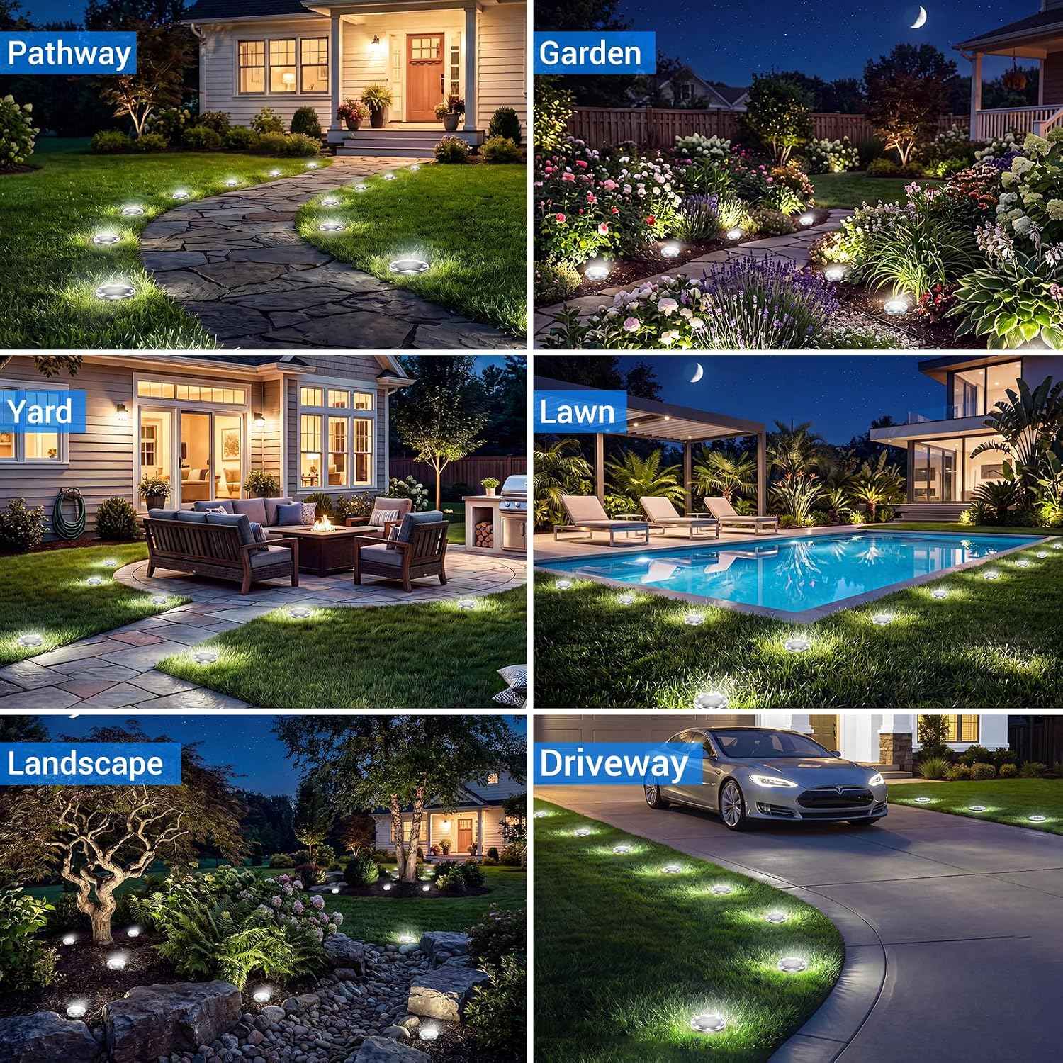 Peasur Solar Lights Outdoor Waterproof, 8 Pack Solar Powered Ground Lights Outdoor, IP68 Waterproof, Anti-Rust, Solar Garden Lights Landscape Lighting for Pathway Yard Lawn Walkway Driveway,Cool White