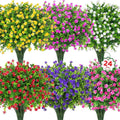 Roberly 24 Bundles Artificial Flowers for Outdoors Fake Plants, Mixed | Faux flowers, eucalyptus plants, plastic greenery shrub, UV resistant, window box garden porch farmhouse decorations